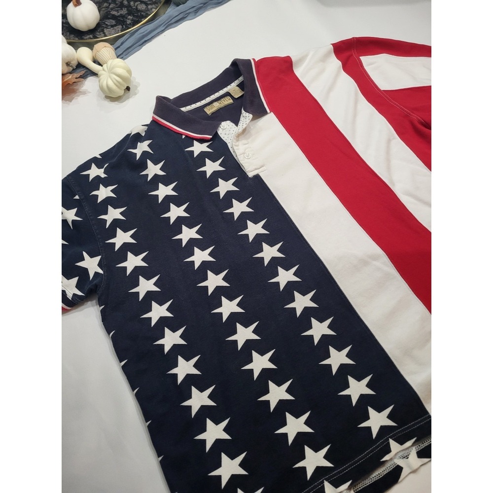 VINTAGE 90s Sun River Clothing American Flag USA Pique Polo Shirt Mens 2XL